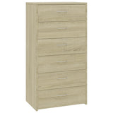 Sideboard with 6 Drawers Sonoma Oak 50x34x96 cm Engineered Wood - Front View