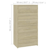 Sideboard with 6 Drawers Sonoma Oak 50x34x96 cm Engineered Wood - Rear View