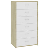 Sideboard with 6 Drawers White and Sonoma Oak 50x34x96 cm Engineered Wood