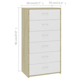 Sideboard with 6 Drawers White and Sonoma Oak 50x34x96 cm Engineered Wood - Rear View