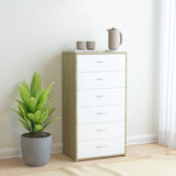 Sideboard with 6 Drawers White and Sonoma Oak 50x34x96 cm Engineered Wood
