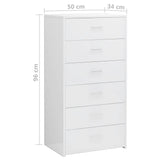 Sideboard with 6 Drawers High Gloss White 50x34x96 cm Engineered Wood - Rear View
