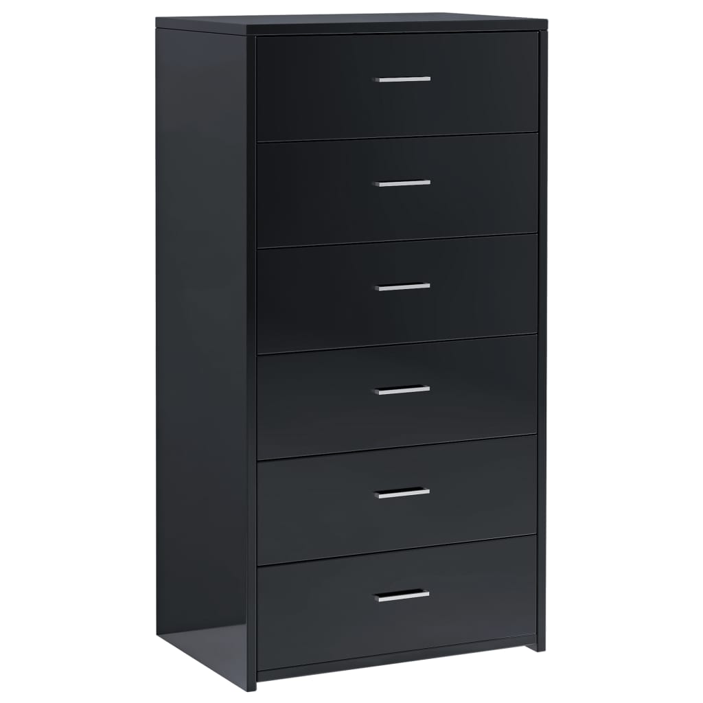Sideboard with 6 Drawers High Gloss Black 50x34x96 cm Engineered Wood