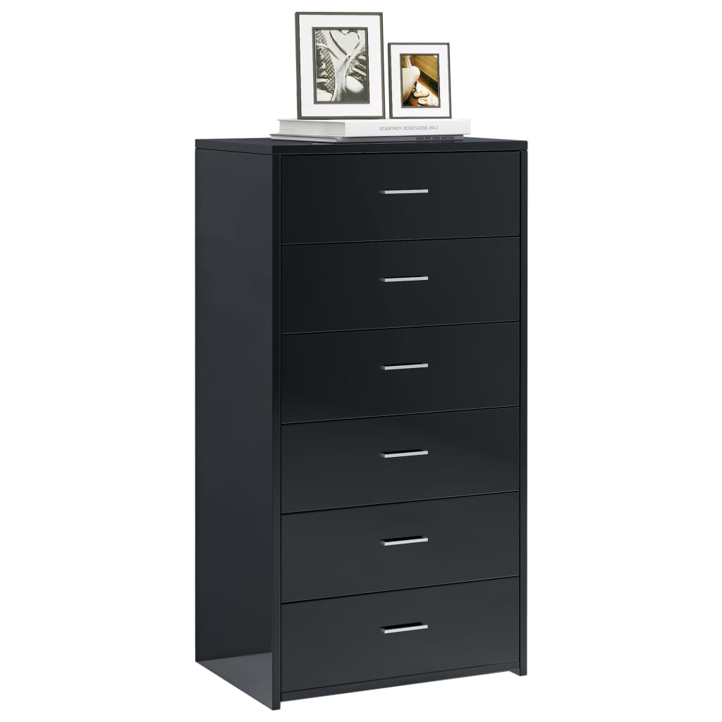 Sideboard with 6 Drawers High Gloss Black 50x34x96 cm Engineered Wood