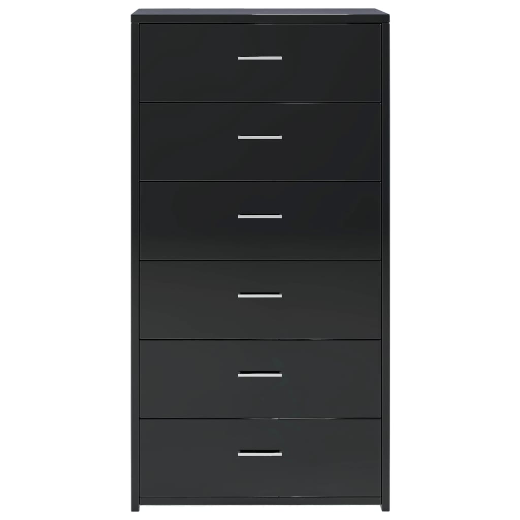 Sideboard with 6 Drawers High Gloss Black 50x34x96 cm Engineered Wood