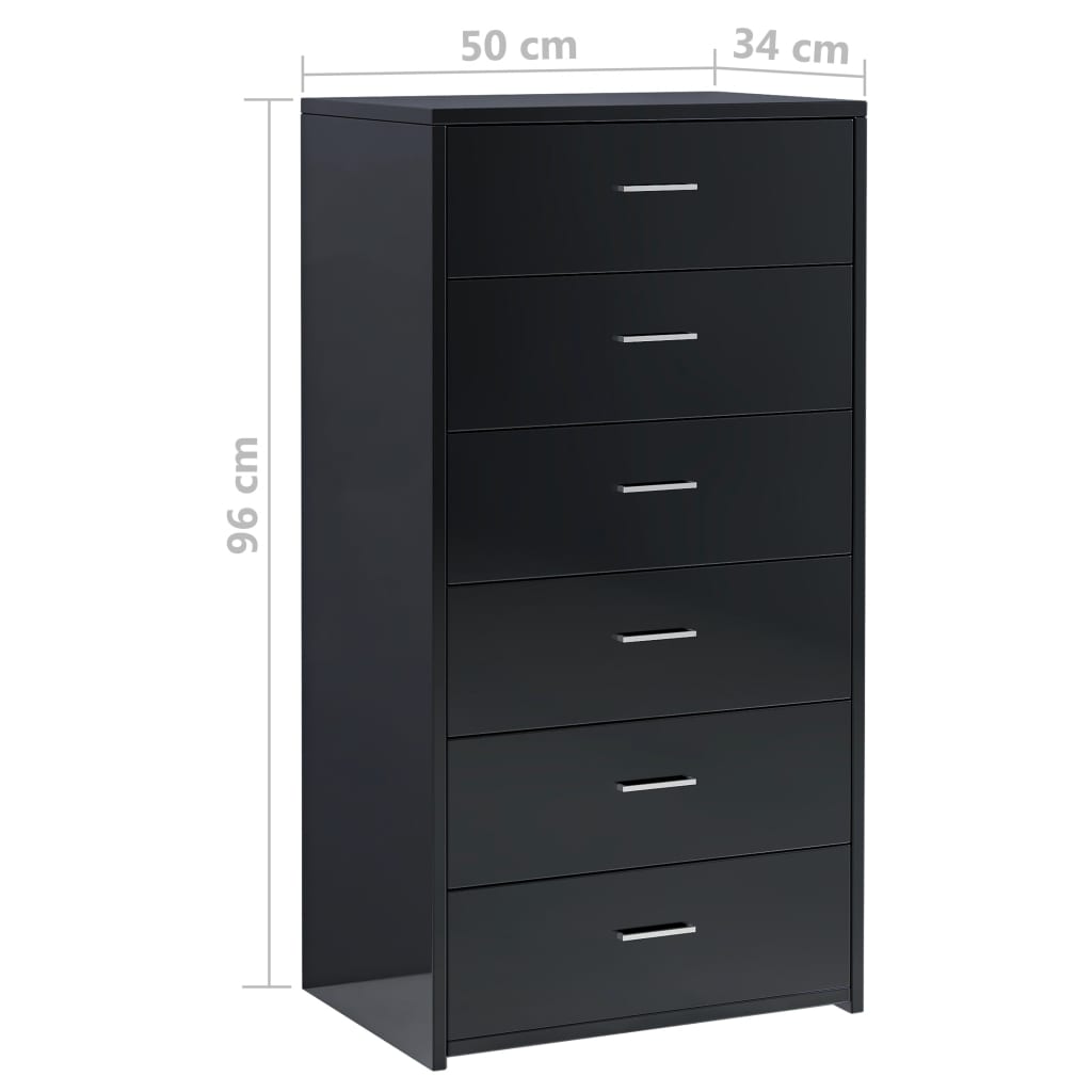 Sideboard with 6 Drawers High Gloss Black 50x34x96 cm Engineered Wood