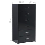 Sideboard with 6 Drawers High Gloss Black 50x34x96 cm Engineered Wood