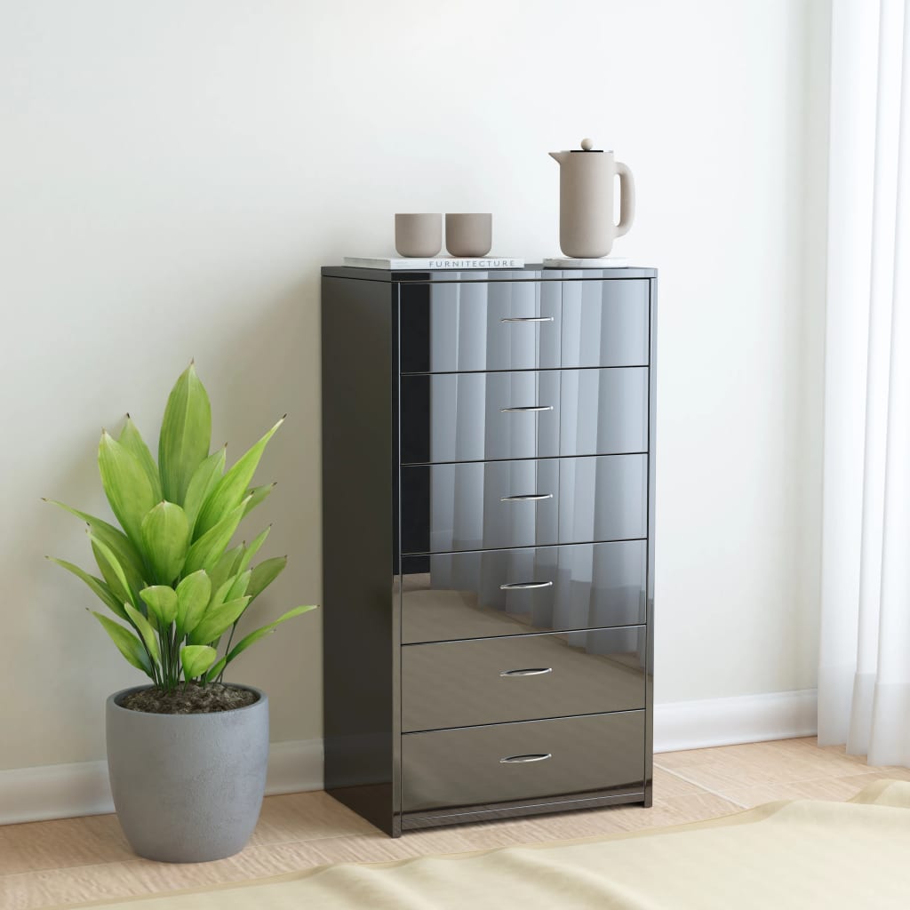 Sideboard with 6 Drawers High Gloss Black 50x34x96 cm Engineered Wood