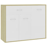 Sideboard White and Sonoma Oak 88x30x70 cm Engineered Wood - Front View