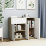 Sideboard White and Sonoma Oak 88x30x70 cm Engineered Wood