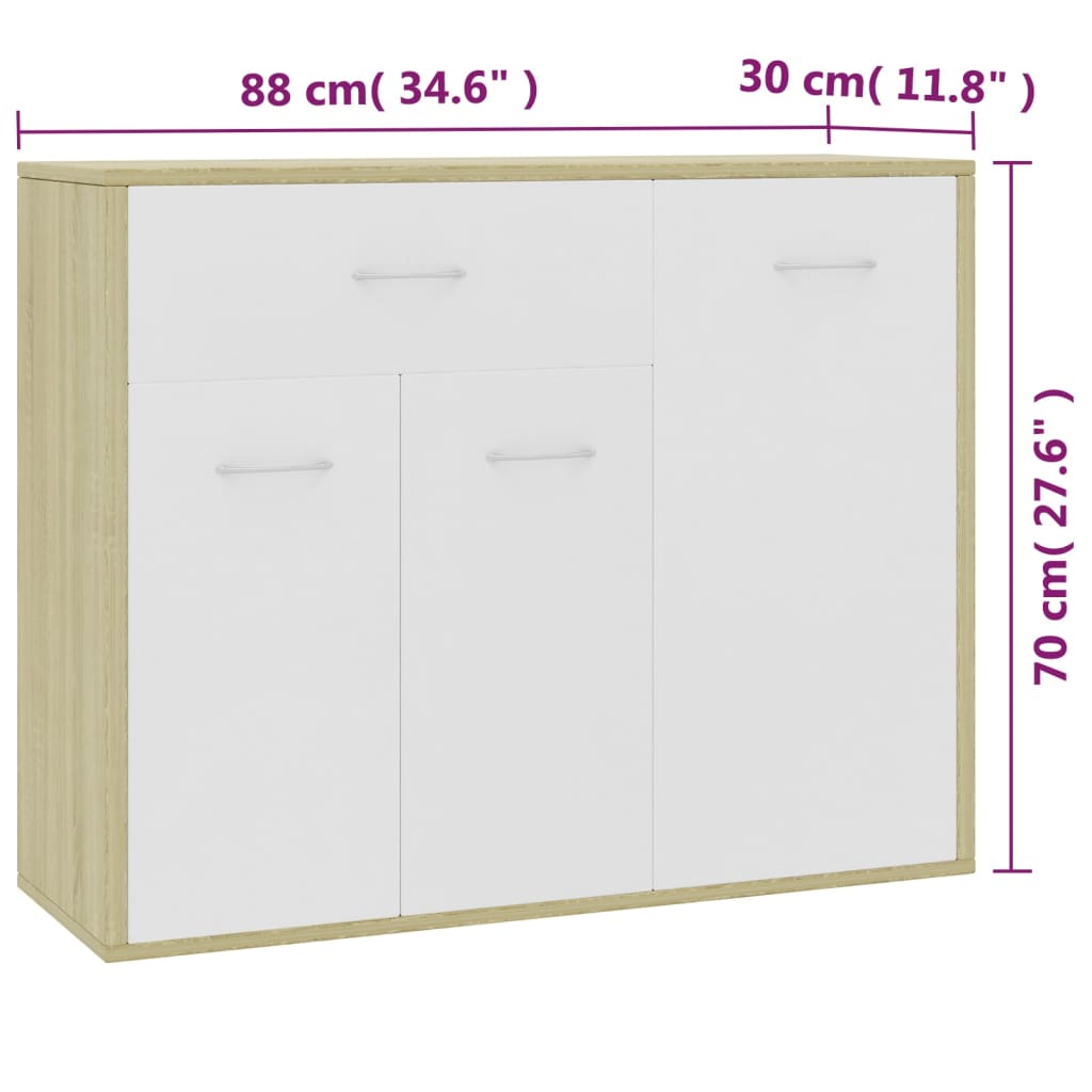 Sideboard White and Sonoma Oak 88x30x70 cm Engineered Wood