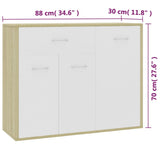 Sideboard White and Sonoma Oak 88x30x70 cm Engineered Wood - Close-Up Angle