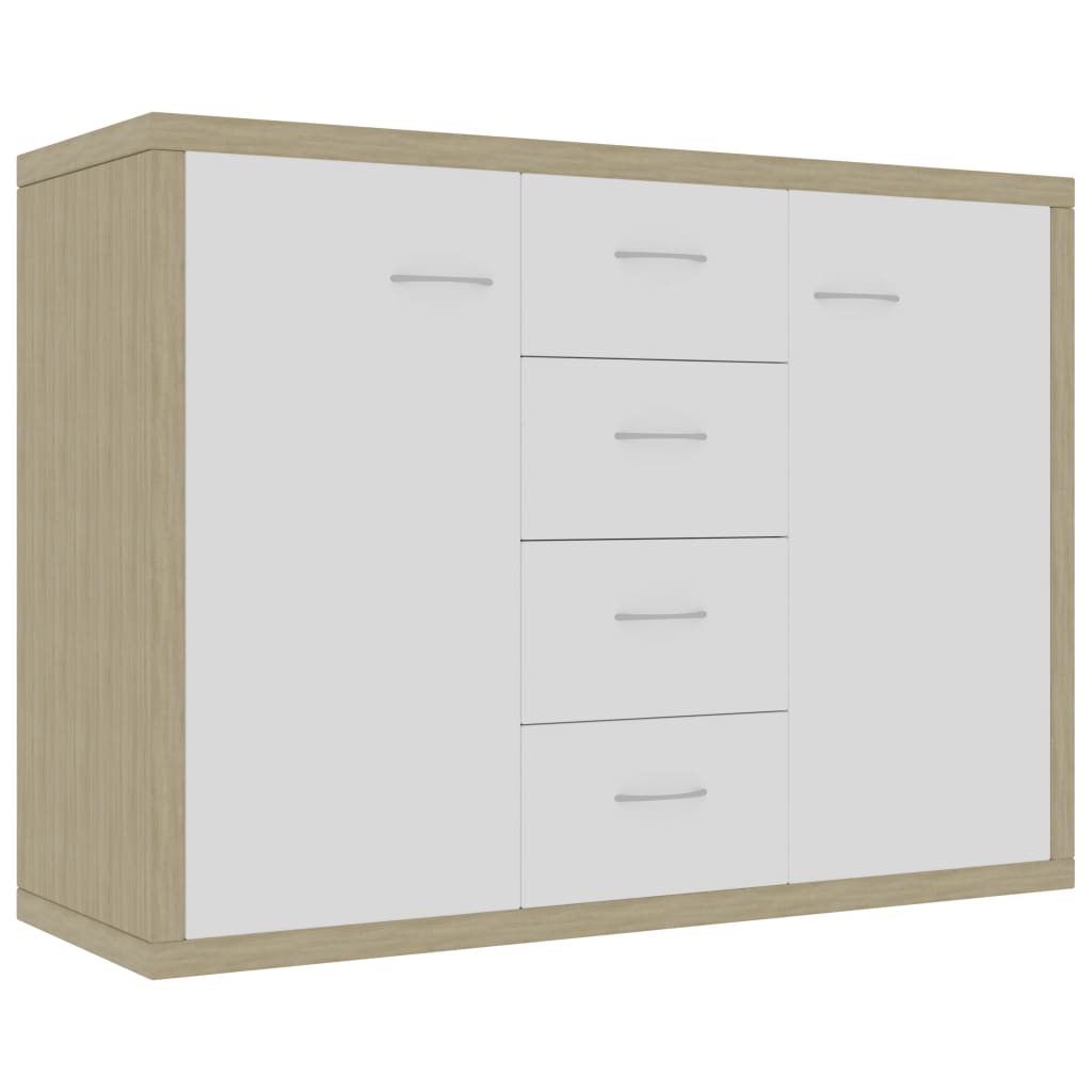 Sideboard White and Sonoma Oak 88x30x65 cm Engineered Wood