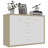 Sideboard White and Sonoma Oak 88x30x65 cm Engineered Wood - Side View