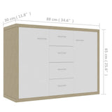 Sideboard White and Sonoma Oak 88x30x65 cm Engineered Wood