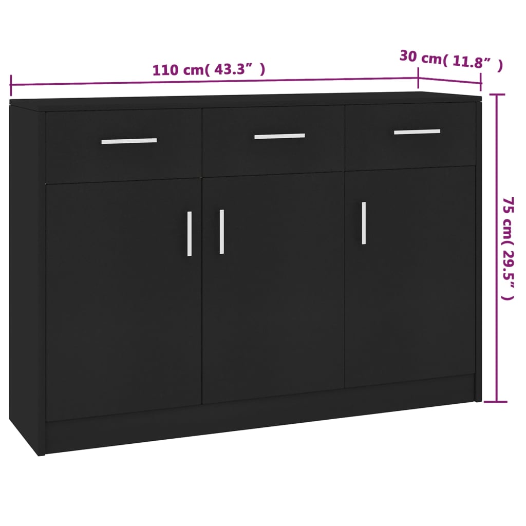 Sideboard Black 110x30x75 cm Engineered Wood