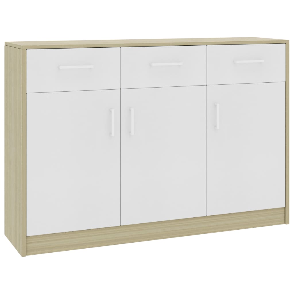 Sideboard White and Sonoma Oak 110x30x75 cm Engineered Wood