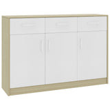 Sideboard White and Sonoma Oak 110x30x75 cm Engineered Wood