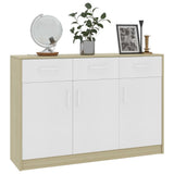 Sideboard White and Sonoma Oak 110x30x75 cm Engineered Wood - Side View