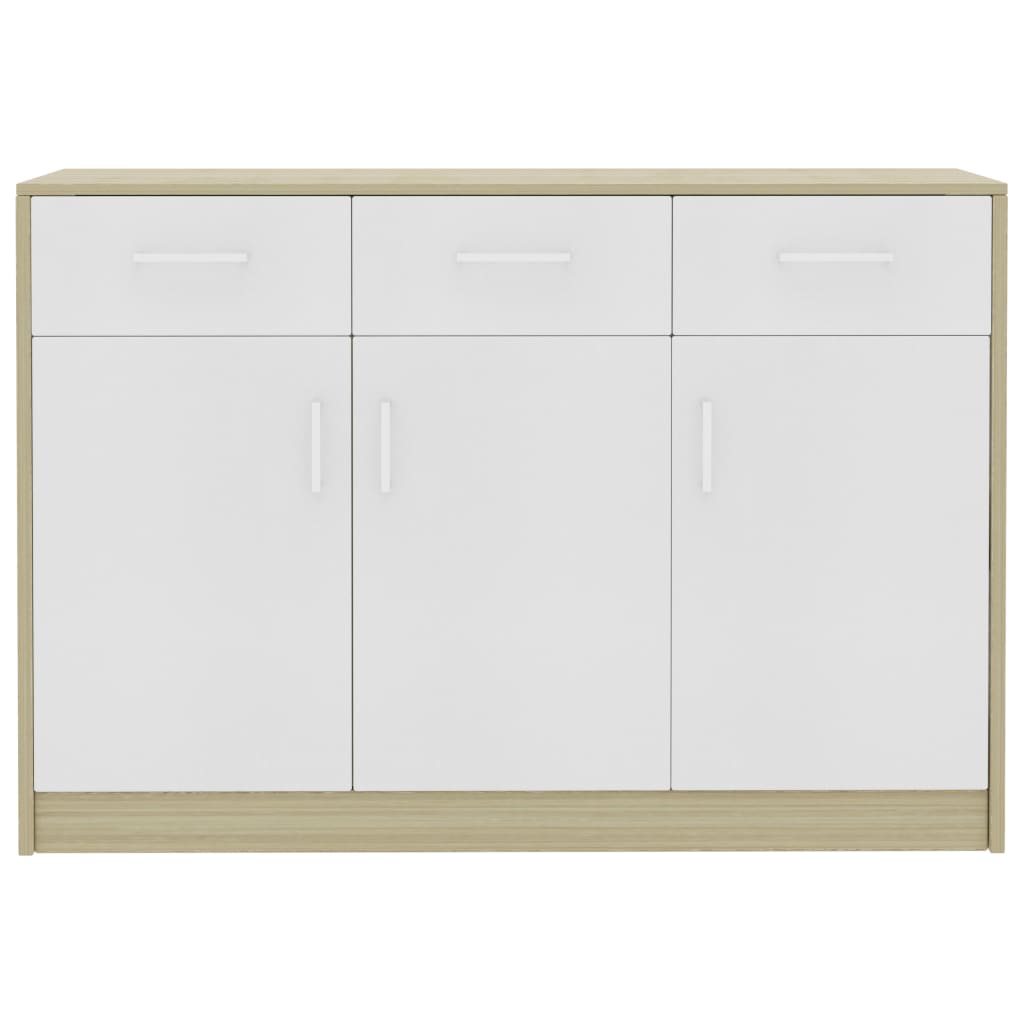 Sideboard White and Sonoma Oak 110x30x75 cm Engineered Wood