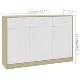 Sideboard White and Sonoma Oak 110x30x75 cm Engineered Wood