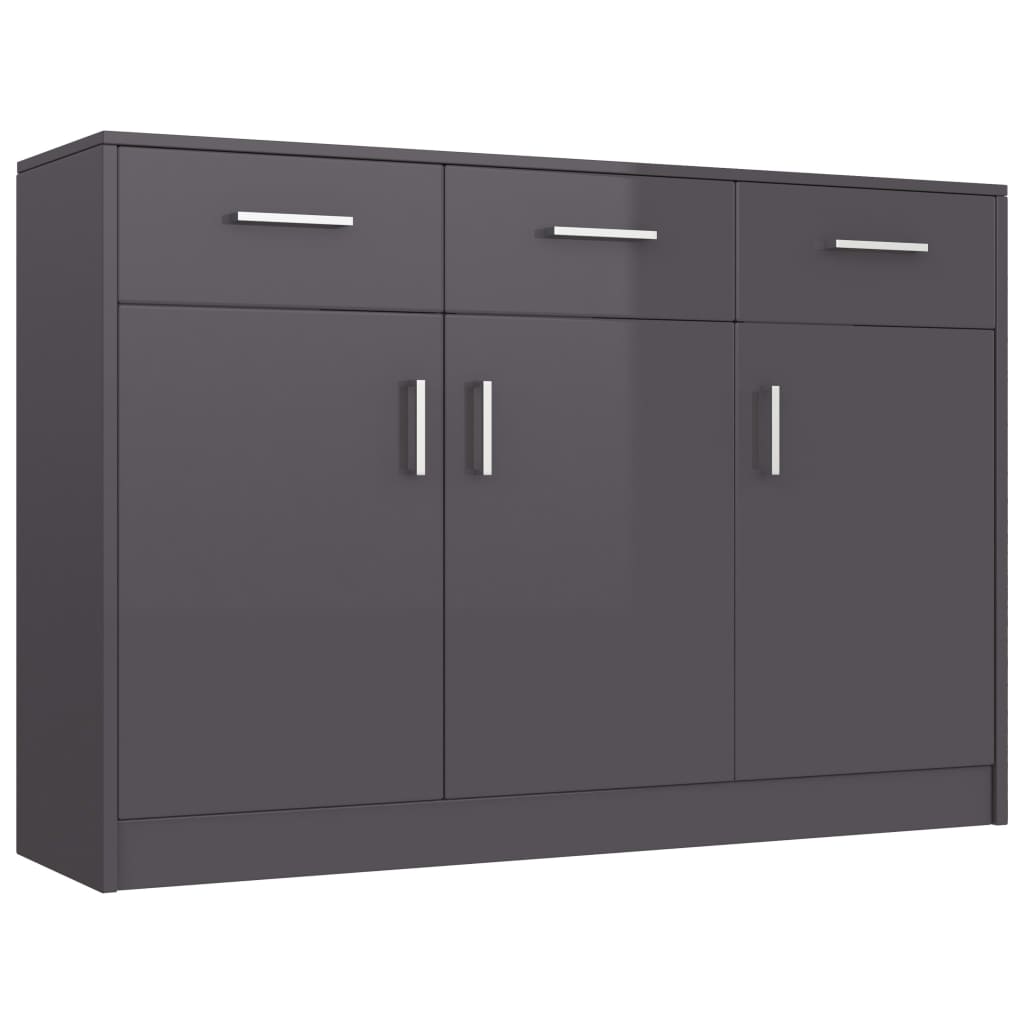 Sideboard High Gloss Grey 110x30x75 cm Engineered Wood