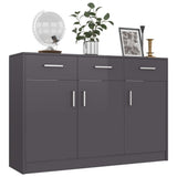Sideboard High Gloss Grey 110x30x75 cm Engineered Wood
