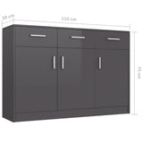 Sideboard High Gloss Grey 110x30x75 cm Engineered Wood