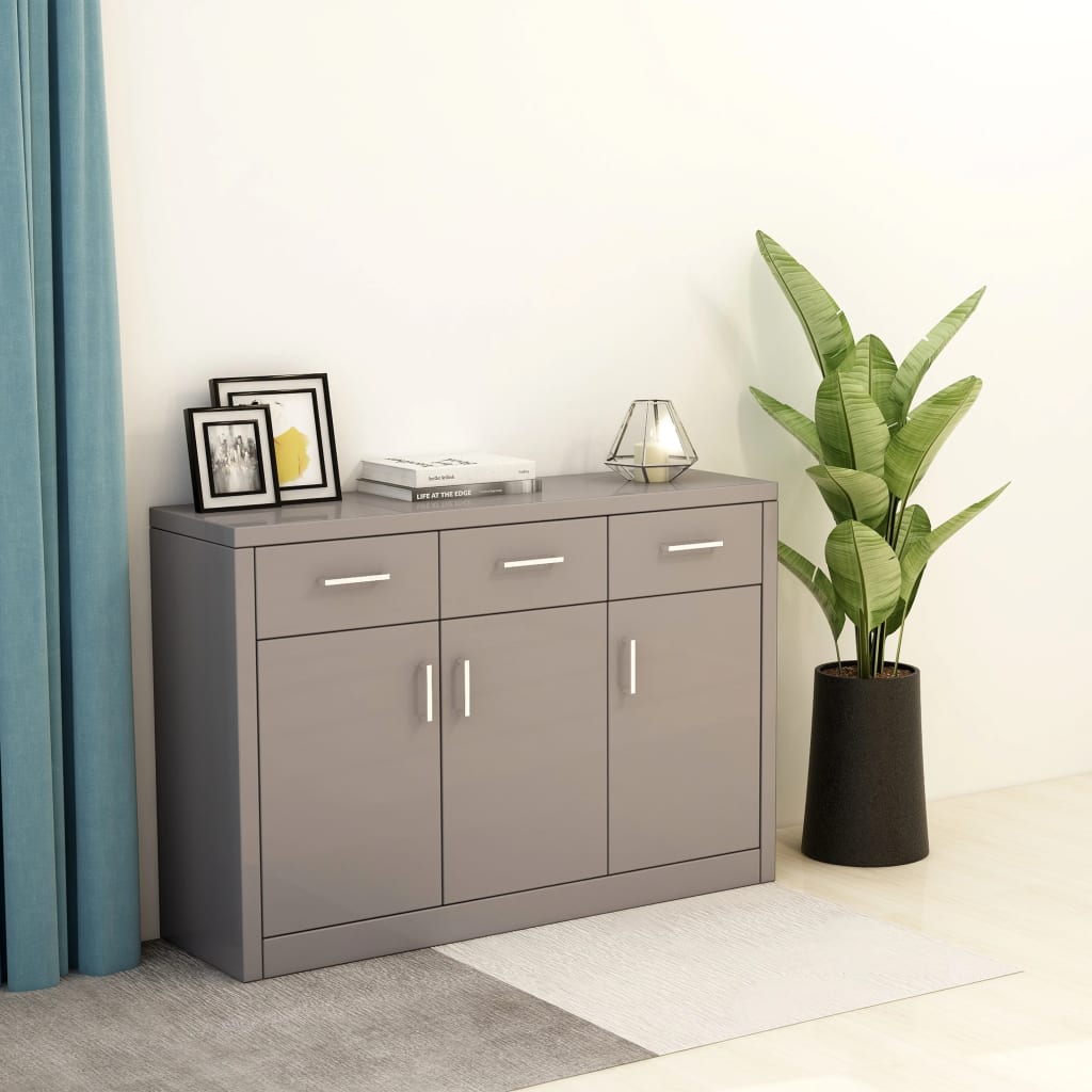 Sideboard High Gloss Grey 110x30x75 cm Engineered Wood