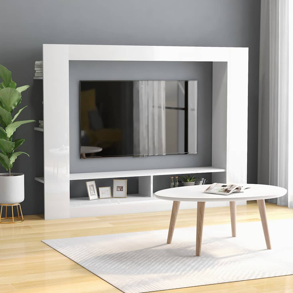 TV Cabinet High Gloss White 152x22x113 cm Engineered Wood