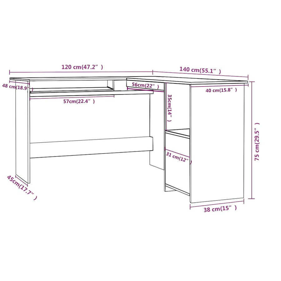 L-Shaped Corner Desk Concrete Grey 120x140x75cm Engineered Wood