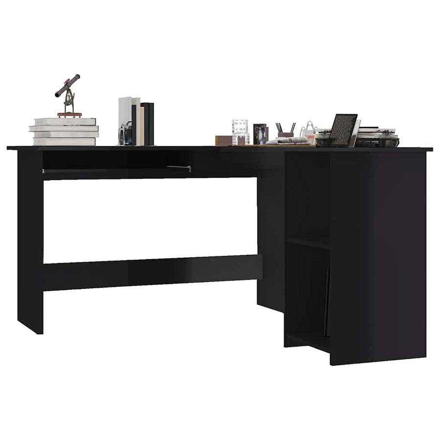 L-Shaped Corner Desk High Gloss Black 120x140x75 cm
