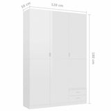 3-Door Wardrobe High Gloss White 120x50x180 cm Engineered Wood - Close-Up Angle