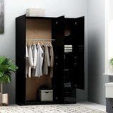 3-Door Wardrobe High Gloss Black 120x50x180 cm Engineered Wood - Front View