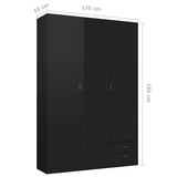3-Door Wardrobe High Gloss Black 120x50x180 cm Engineered Wood - Close-Up Angle