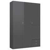 3-Door Wardrobe High Gloss Grey 120x50x180 cm Engineered Wood