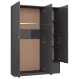 3-Door Wardrobe High Gloss Grey 120x50x180 cm Engineered Wood