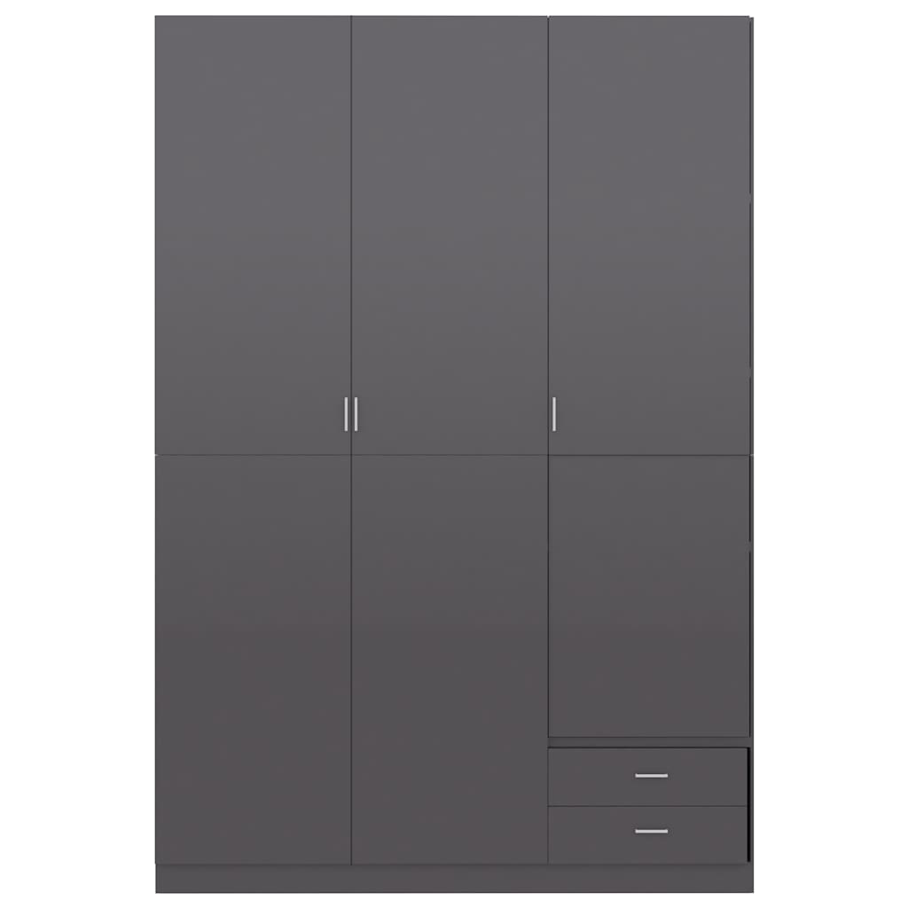 3-Door Wardrobe High Gloss Grey 120x50x180 cm Engineered Wood