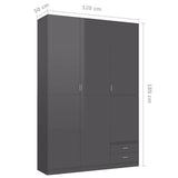 3-Door Wardrobe High Gloss Grey 120x50x180 cm Engineered Wood