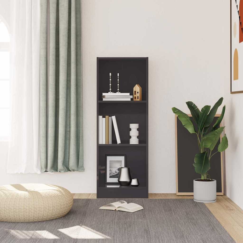 3-Tier Book Cabinet High Gloss Grey 40x24x109 cm Engineered Wood