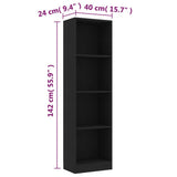 4-Tier Book Cabinet Black 40x24x142 cm Engineered Wood - Rear View