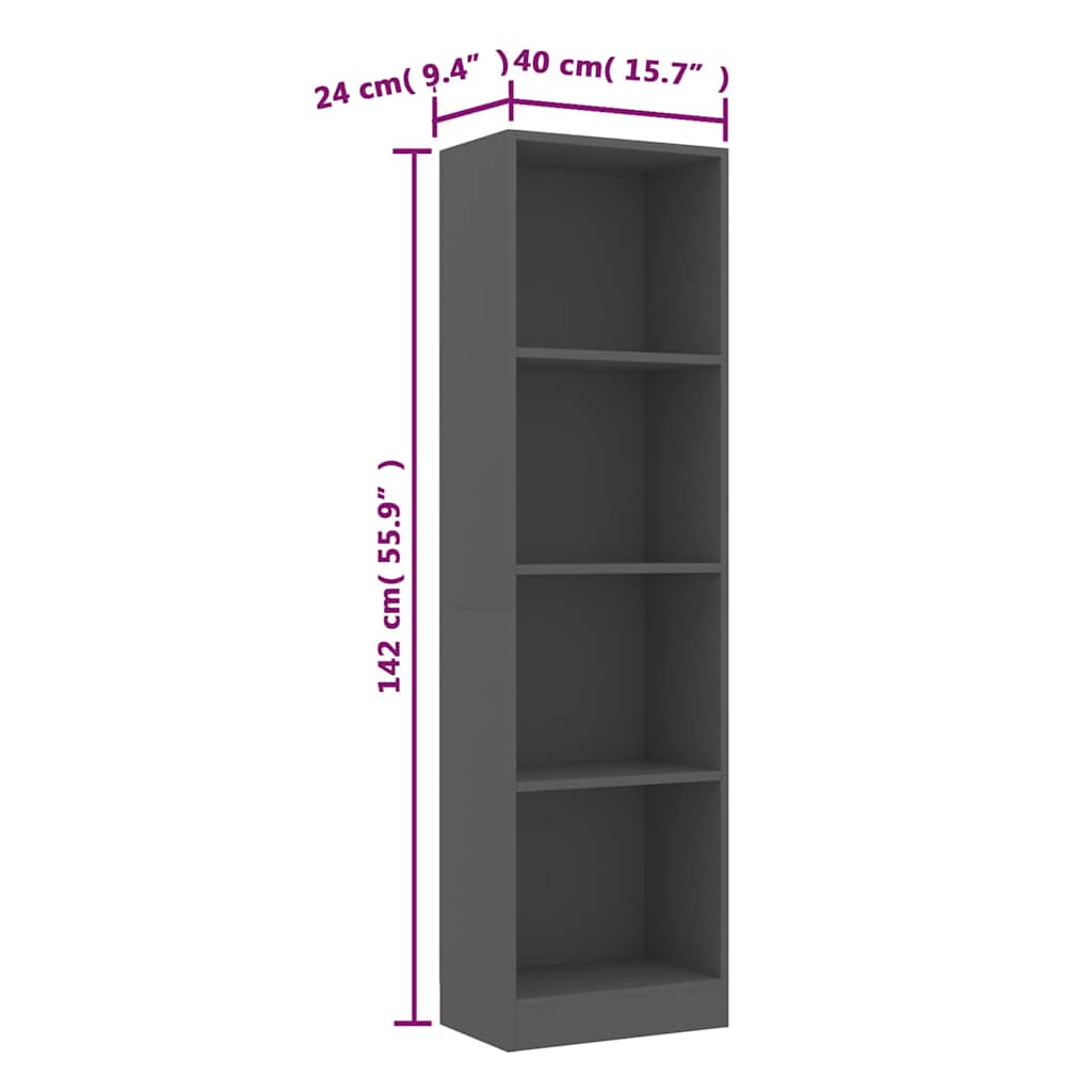 4-Tier Book Cabinet Grey 40x24x142 cm Engineered Wood