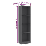 4-Tier Book Cabinet Grey 40x24x142 cm Engineered Wood