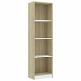 4-Tier Book Cabinet White and Sonoma Oak 40x24x142 cm Engineered Wood - Front View