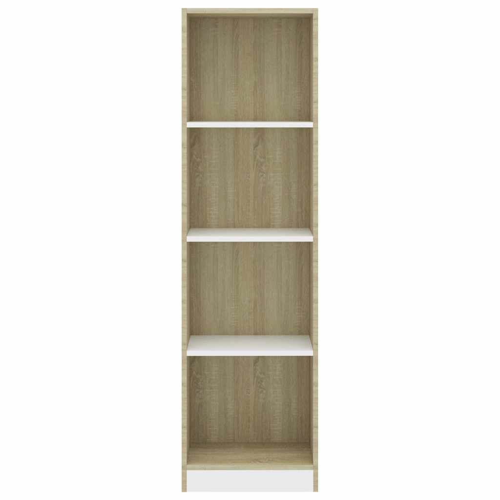 4-Tier Book Cabinet White and Sonoma Oak 40x24x142 cm Engineered Wood