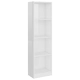 4-Tier Book Cabinet High Gloss White 40x24x142 cm Engineered Wood - Front View