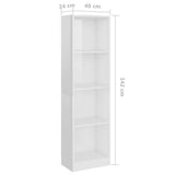 4-Tier Book Cabinet High Gloss White 40x24x142 cm Engineered Wood - Rear View