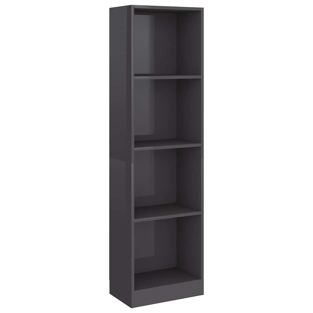 4-Tier Book Cabinet High Gloss Grey 40x24x142 cm Engineered Wood