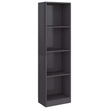 4-Tier Book Cabinet High Gloss Grey 40x24x142 cm Engineered Wood - Front View