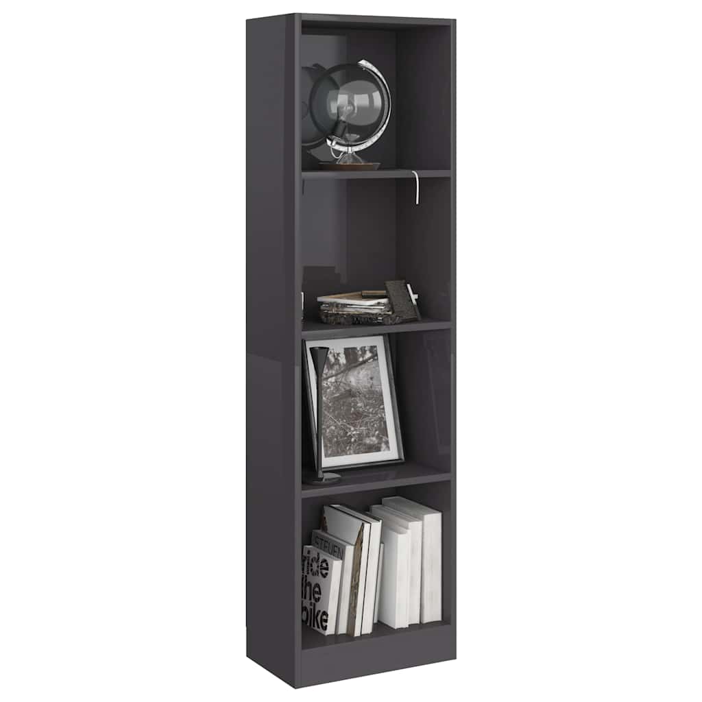 4-Tier Book Cabinet High Gloss Grey 40x24x142 cm Engineered Wood